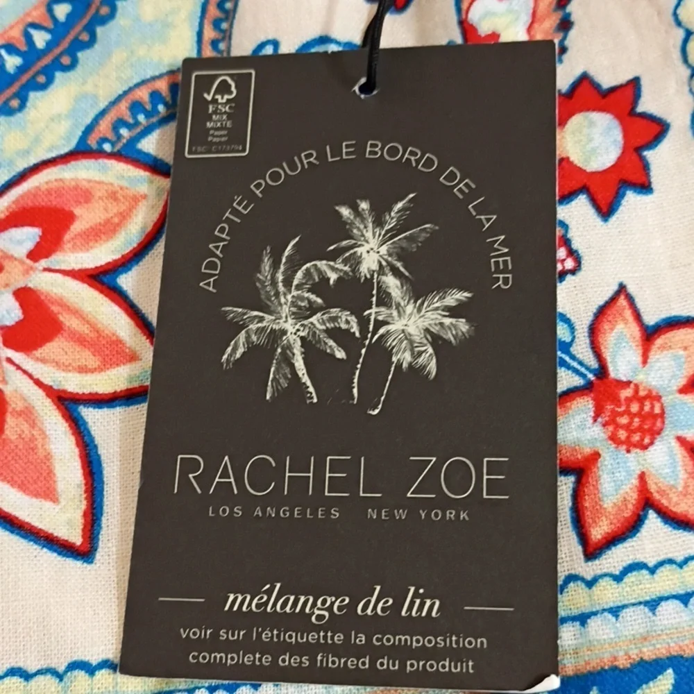 Rachel Zoe Seaside Ready Linen Blend Elastic Waist Wide Leg Pants Size M NWT